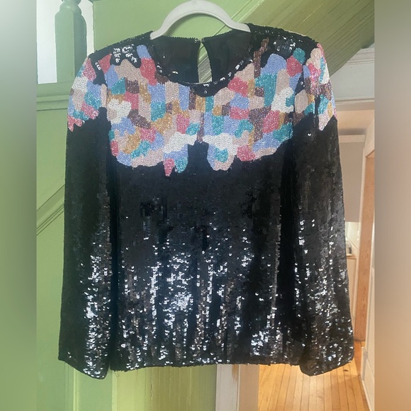 Tops - Vintage Sequin Beaded embellished Multicolor Black Evening 80s Blouse